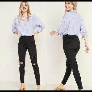 Old Navy High Waisted Black Ripped Skinny Jeans
